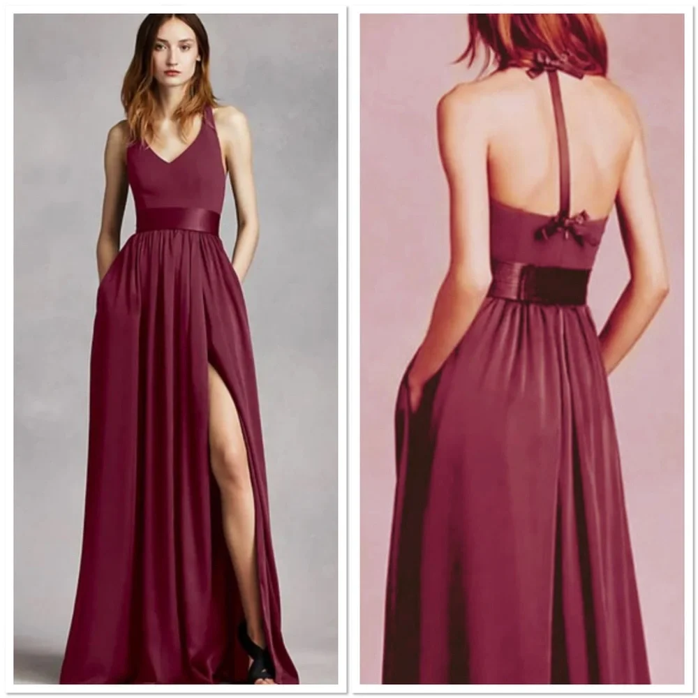 vera wang wine bridesmaid dresses Wine Chiffon High-Low Boho Spaghetti Straps Bridesmaid Homecoming Dress main image 0